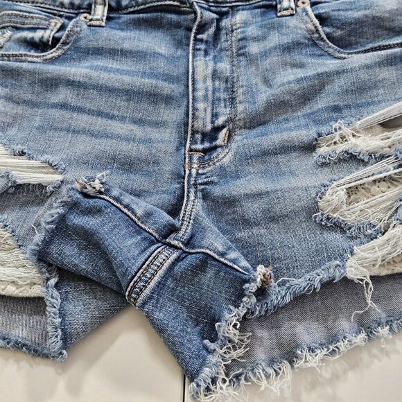 American Eagle Shorts Women 12 Blue Distressed Lace Cotton Stretch Beach Boho - Picture 9 of 16
